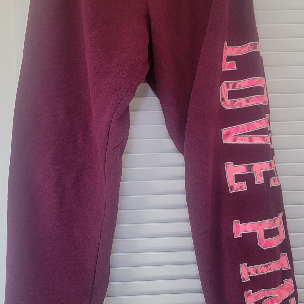 PINK Victoria's Secret Burgundy Joggers with Pink Logo